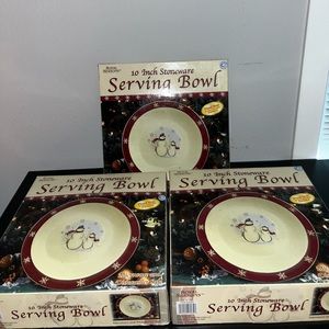 Royal Seasons Stoneware 10" Serving Bowl New in Open Box Snowman Snowflake Xmas